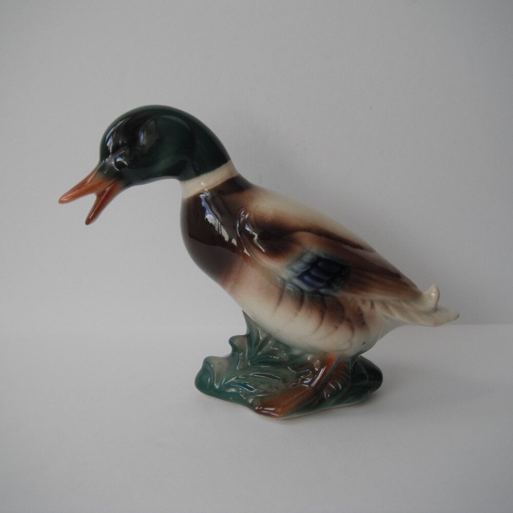 Vintage Ring Neck Mallard Duck Bird Ceramic  Porcelain Figurine Japan Hand Paint